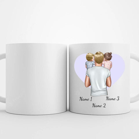 Personalisierte Tasse - Vater mit kleinen Kindern (Tochter und Sohn)