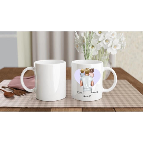 Personalisierte Tasse - Vater mit kleinen Kindern (Tochter und Sohn)