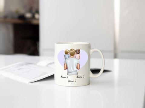 Personalisierte Tasse - Vater mit kleinen Kindern (Tochter und Sohn)