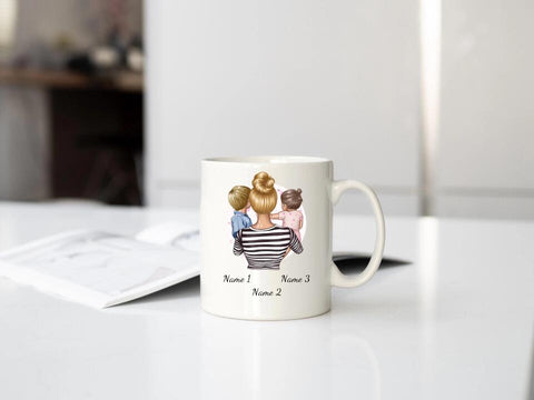 Personalisierte Tasse - Mutter mit Kindern (Tochter und Sohn)