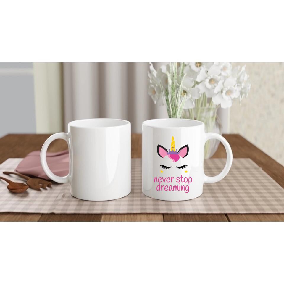 Tasse gestalten mit Einhorn Motiv auf Vorderseite und Foto auf andere Seite