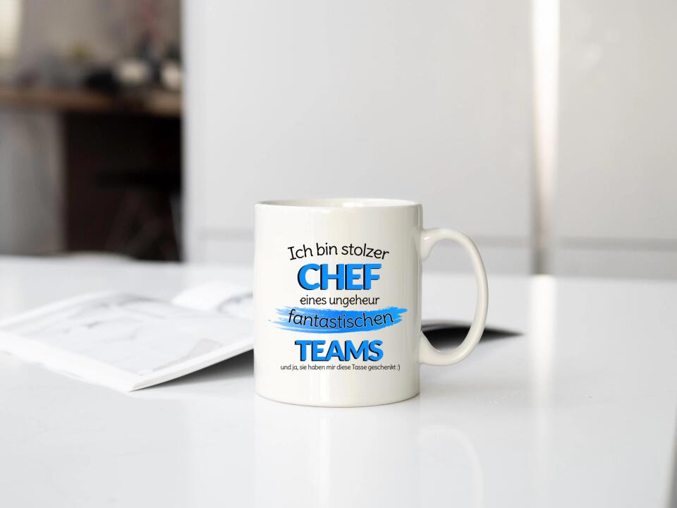Fototasse mit lustigem Spruch für Chef