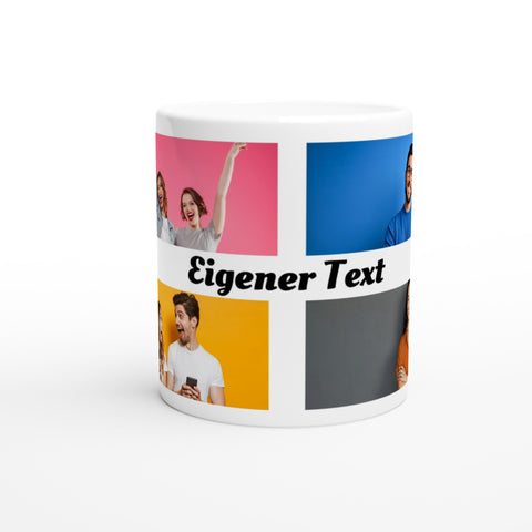 Tasse bedruckt mit vier Fotos und Text